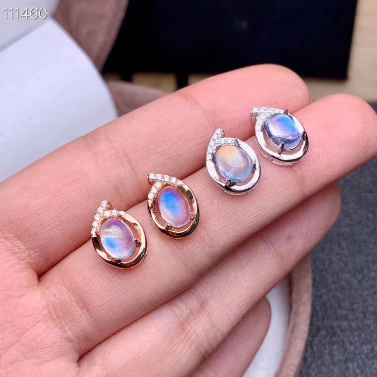 Серебряные серьги с лунным камнем, серьги-гвоздики с драгоценным камнем, серебро 925 пробы, украшение, настоящий натуральный камень, подарок на день рождения, серьги-гвоздики для девочек