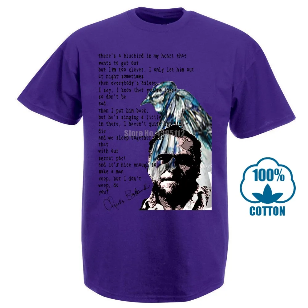 Charles Bukowski синяя птица новая белая хлопковая Футболка хипстер harajuku брендовая одежда мужская футболка Новинка топы с круглым вырезом - Цвет: Фиолетовый