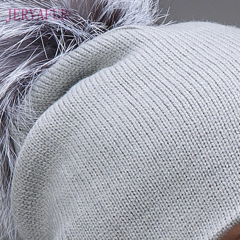 heisser Die wolle gestrickte hut fruhling herbst und winter warme ohrenschutzer hut schyone frau cappe mit Fuchs pelz pompom