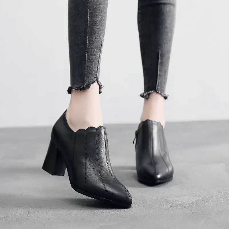 

2019 Spring And Autumn New Style Versatile Korean-style WOMEN'S Shoes High Heel Shoes Shoes Chunky Heel Pointed Shoes plus Velve