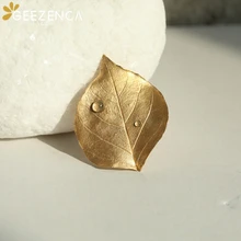 Original Design 925 Sterling Silver Gold Plated Clove Leaf Natural Moonstone Brooches For Women Fine Jewelry