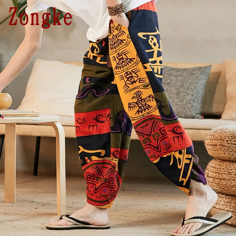 Zongke китайский стиль льняные Мужские штаны для бега Штаны Для мужчин Штаны уличная тренировочные штаны-шаровары штаны, мужские брюки 5XL ; сезон осень