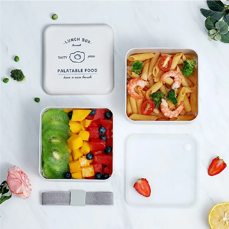 MICCK японский стиль Ланч-бокс 2 слоя Простой Портативный Bento box салат-контейнеры для ложки и палочек Microwaveable