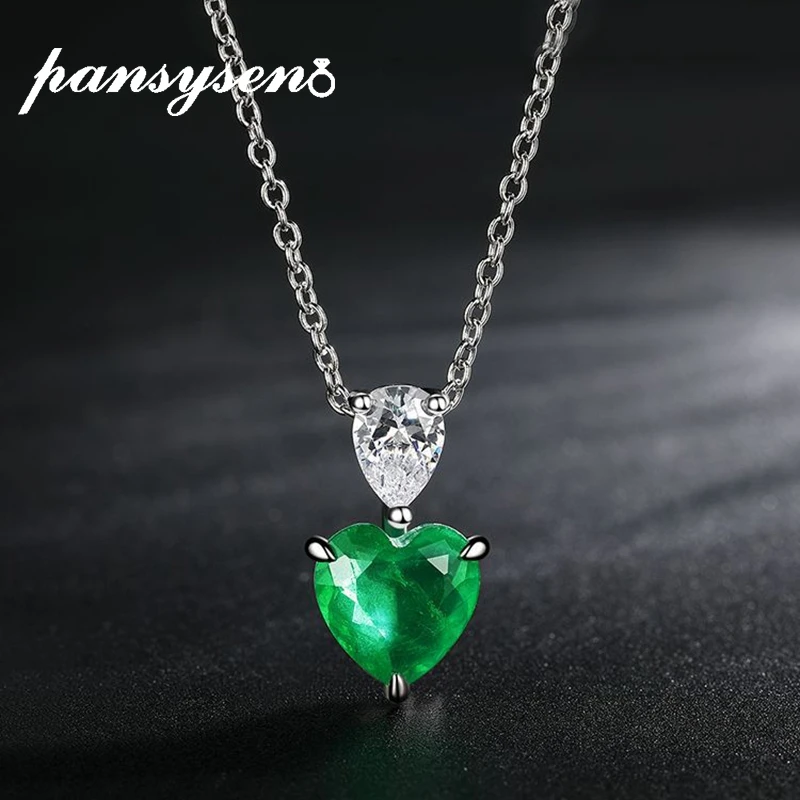 

PANSYSEN Real 925 Sterling Silver Heart Emerald Citrine Lab Moissanite Pendant Necklaces for Women Fine Jewelry Birthday Gift