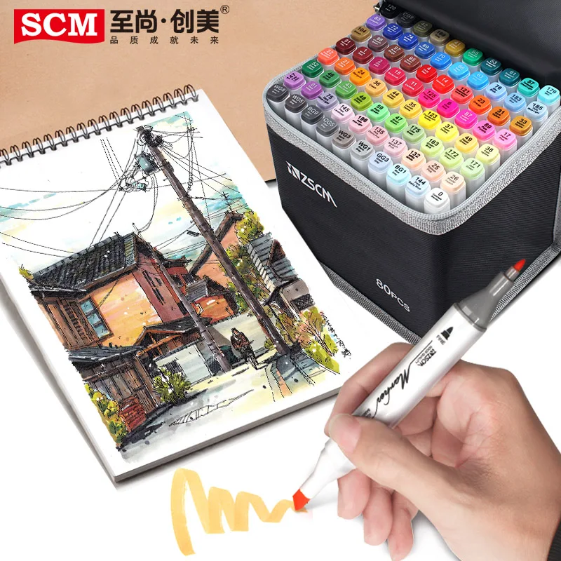 60 Colors Painting and Sketching ZSCM Dual Tips Alcohol Based Markers Pens with Case Art Twin Adult Permanent Marker for Drawing Coloring