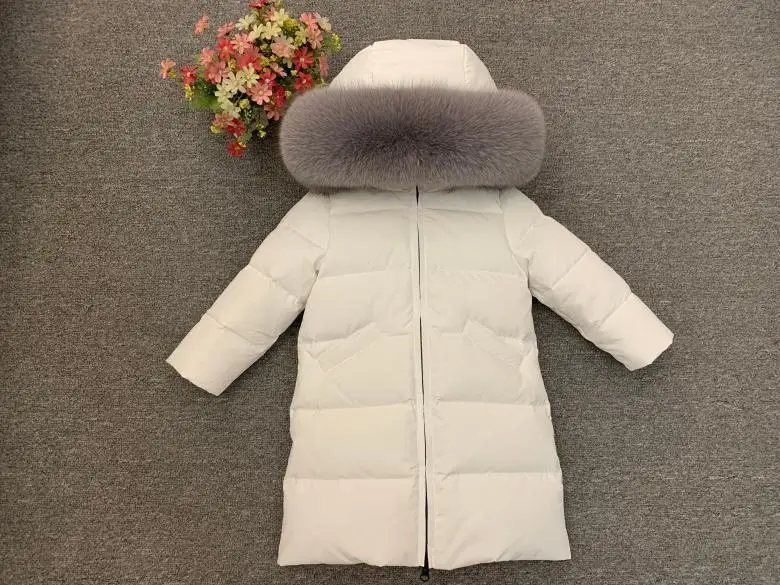 light grey fur Г., зимняя детская куртка-пуховик на утином пуху теплые длинные зимние пальто для маленьких мальчиков и девочек детские теплые пуховики с натуральным мехом норки/лисы - Цвет: light grey fur