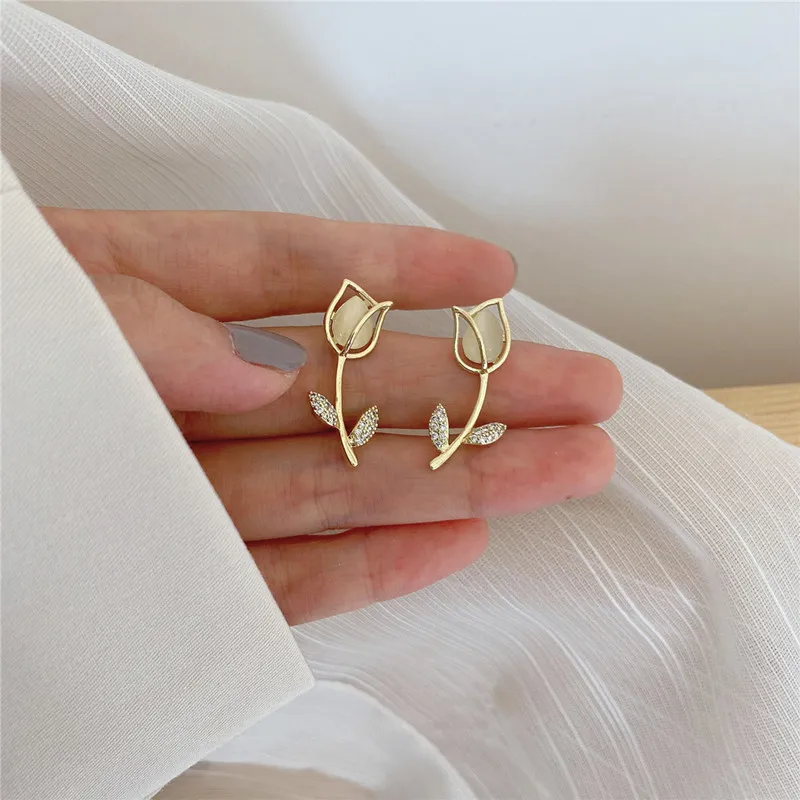 Тонкий опал серьги гвоздики в виде цветка розы для женщин белый и зеленый