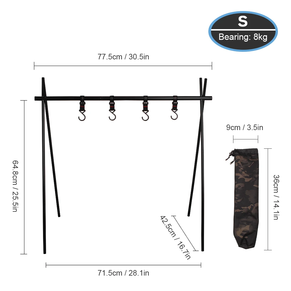 Panelas ao ar Organizador de Suspensão Acampamento com Ganchos Livre Pendurado Rack Triangular Pote Pan Suporte 8kg Carregando Peso Armazenamento 17 carregando peso rack armazenamento acampamento com ganchos