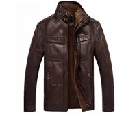 dark brown Популярные кожаные куртки мужские пальто 5XL брендовая Высококачественная верхняя одежда из искусственной кожи мужская деловая зимняя куртка из искусственного меха флисовая одежда - Цвет: dark brown
