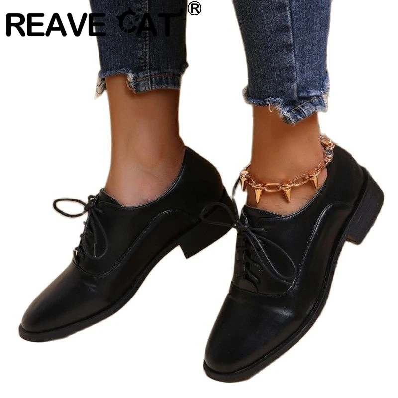 

Женские туфли на высоком каблуке REAVE CAT, праздничные удобные туфли-лодочки на шнуровке с острым носком, Размеры 35-43, F1557