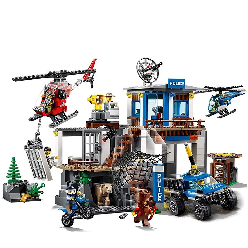 

New 705pcs Legoinglys City Series Mountain Police Headquarters Building Block Educational DIY Toy For Children Gift 60174
