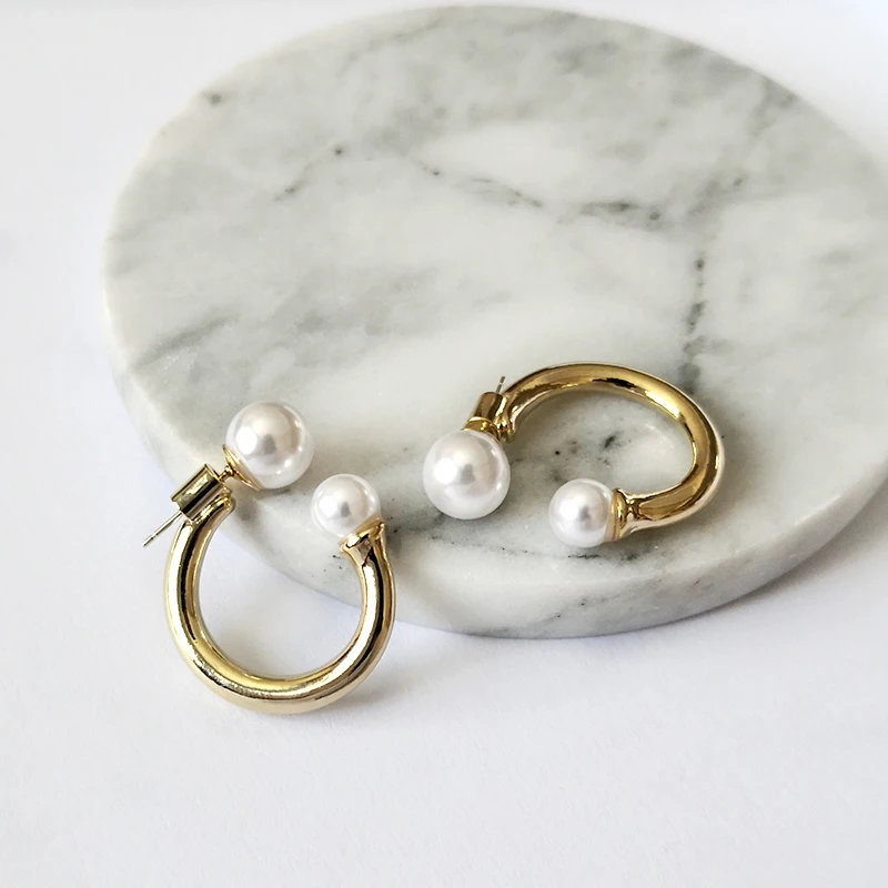 

Peri'sBox 2019 Trendy Solid Gold Hoop Earrings for Women Simulated Pearl Earrings Hoops Round Circle Small Pearl Dainty Earrings