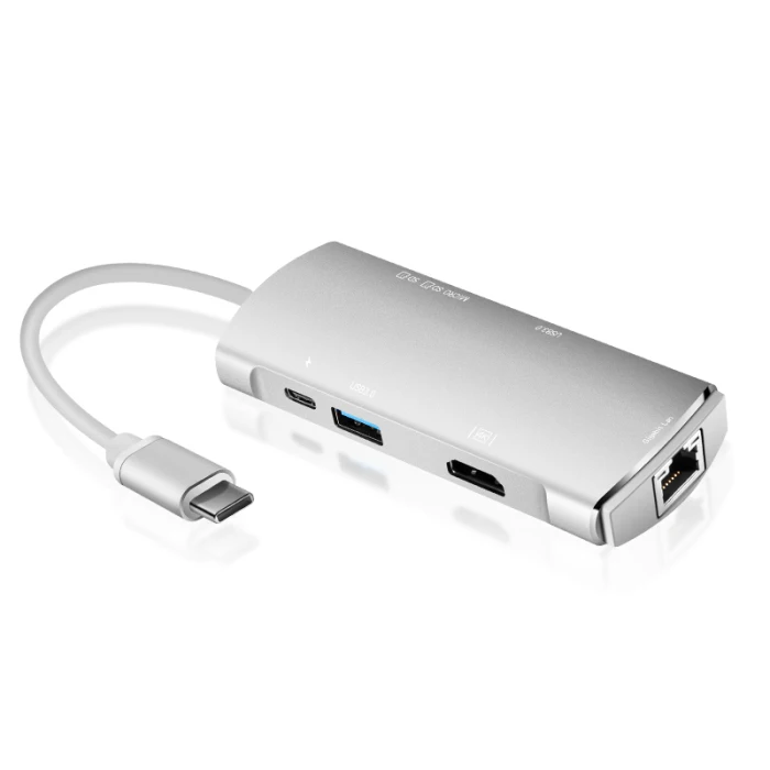 7-в-1 многопортовый концентратор Тип с разъемами типа C и USB3.0 HDMI устройство для чтения карт SD TF Ethernet адаптер PUO88