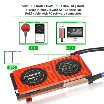 Deligreen Inteligente Smart BMS LiFePO4 3S 4S S 6S 7S 8S 8S 10S 12 13 14 15 16 17S 20S 24 3,2 V Bluetooth APP Uart Cable para batería de litio 2
