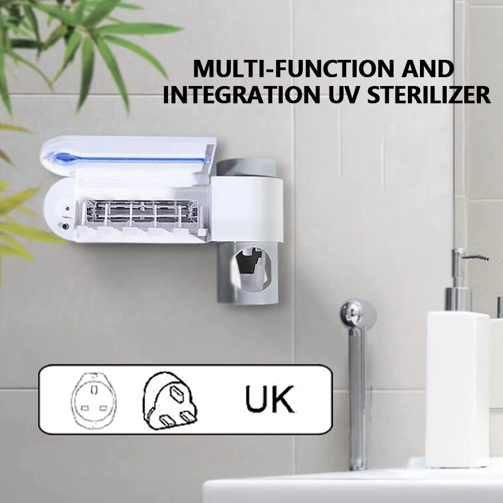 UK Plug Антибактериальный ультрафиолетовый свет стерилизатор зубной щетки Автоматический Диспенсер зубной пасты Зубная щетка держатель гигиены полости рта очиститель - Цвет: UK Plug