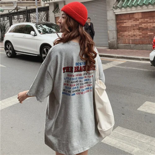 Casual Loss Fashion Basic Letter Printed All Match Oversize College Wind Street Hot Sale Women Short Mouwen Top T-shirts 1