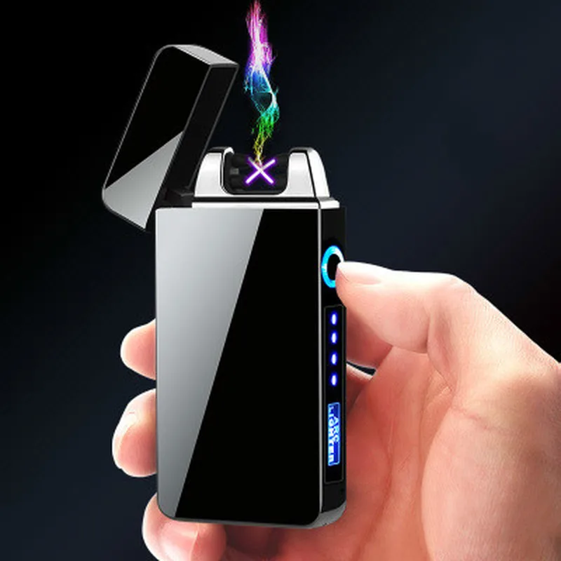 

Windproof Dual Arc Lighter Flameless Electronic USB Rechargeable Electric Lighter For Cigarette Candle With LED Power Display
