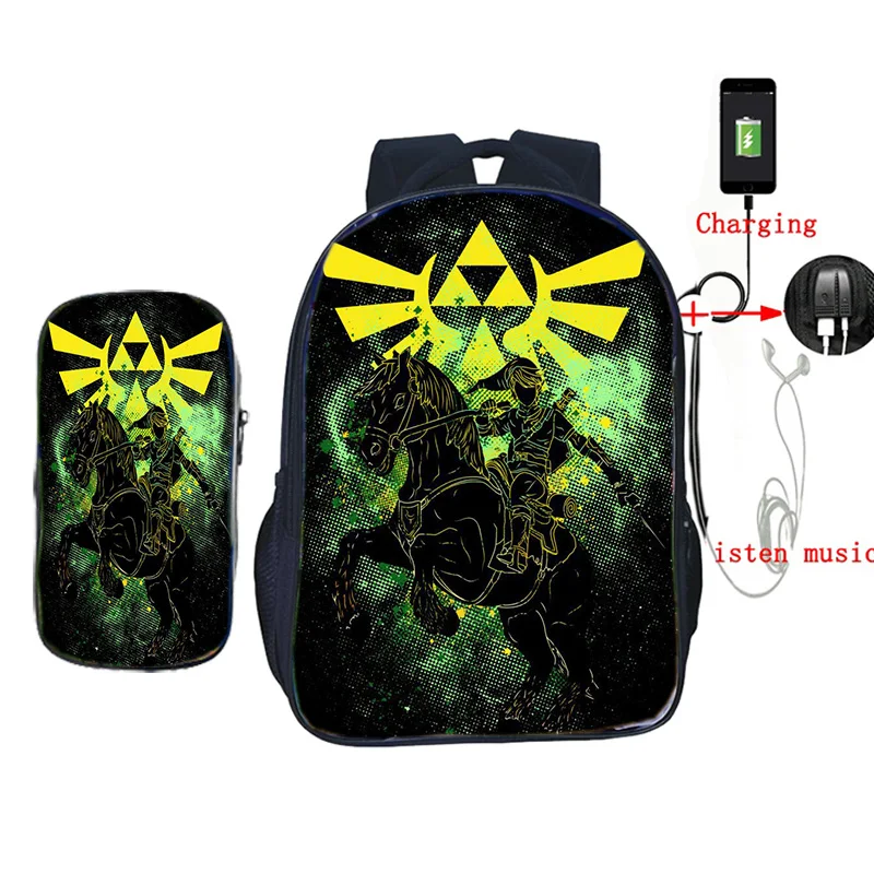 Легенда о Зельде USB зарядка 2 шт./компл. школьный рюкзак для ноутбука для подростков девочек мальчиков Модный Дорожный рюкзак с пеналом - Цвет: 2