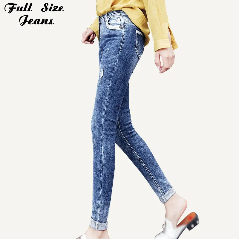 Plus Size Design Ripped Holes Hemming Ankle Length Jeans for Tall Girl 3Xl 5Xl 7Xl Women Spring Stretch Pencil Denim Capris Plus Size Design Ripped Holes Hemming Ankle Length Jeans for Tall Girl 3Xl 5Xl 7Xl Women Spring Stretch Pencil Denim Capris