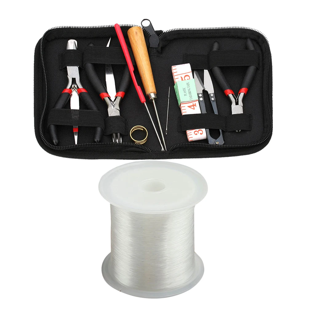 

11 Pieces/Set Jewelry Making Tools Kit with Zippered Case + Elastic Rope Cord Crystal String Beading Wire Fishing DIY Kit