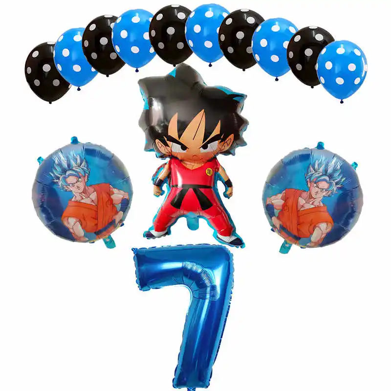 Светло-желтый 14 шт./компл. с мультяшными принтами, 7 Dragon Ball шар вуконг» Фольга шар шара с цифрой День рождения украшения Гоку для мальчиков детские игрушки расходные материалы - Цвет: Светло-желтый