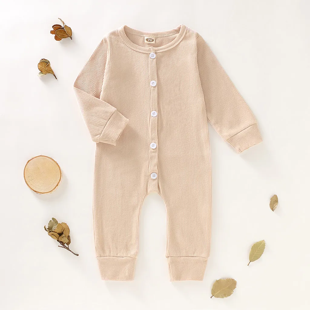 Newborn Infant Baby Girl Boy Long Sleeve Solid Romper Jumpsuit Clothes Outfits
