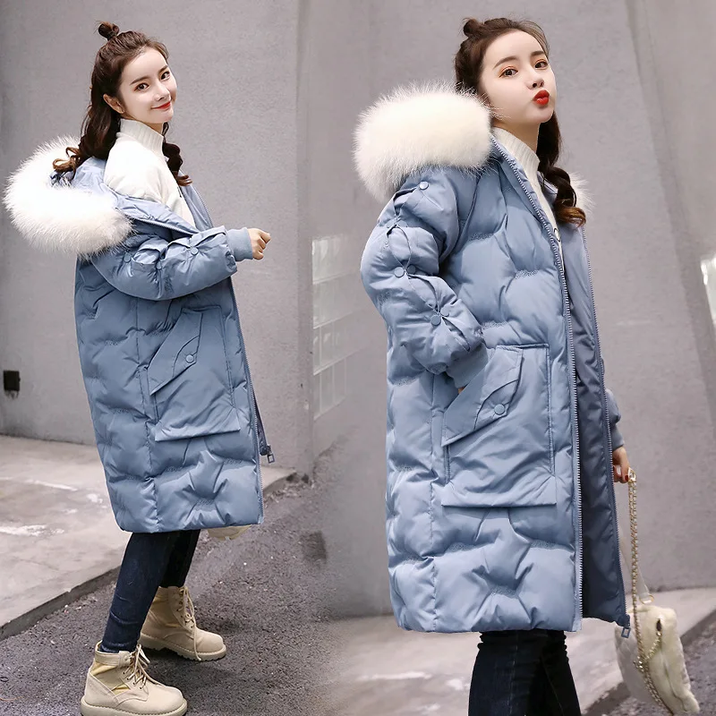 

CHIC down Coat Women's Mid-length 2018 Large Fur Collar Students down Feather Cotton-padded Clothes Cotton Coat Thick Embroidere