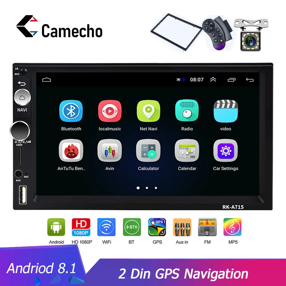 

Camecho 2 Din Car Multimedia Android 8.1 Universal 7'' Car auto Stereo GPS Map in Rear View Camera Autoradio Wifi MP5 Car Player