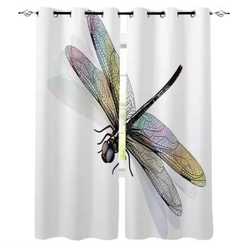 

Insect Colorful Dragonfly Window Curtains LivingRoom Kitchen Curtains for Bedroom Left and Right Biparting Open Curtains