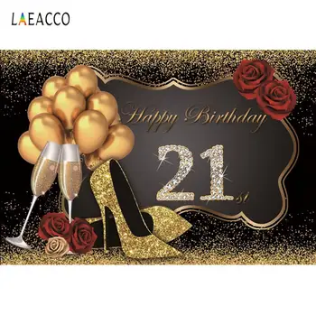 

Laeacco Birthday Golden Theme Photography Backgrounds Customized Seamless Photophone Photographic Backdrops For Photo Studio