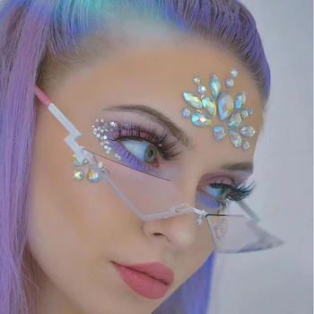 

AOZE2020 fashion cool single eye of thin cat style rivets sunglasses without female rim design brand sunglasses Women insPopular