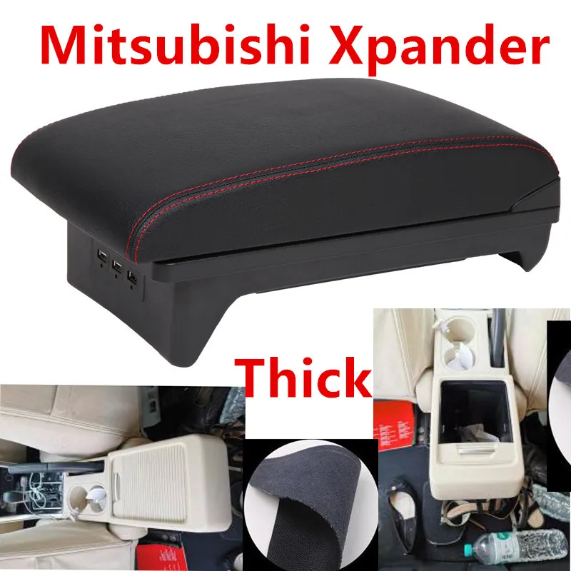Для Mitsubishi Xpander подлокотник коробка Универсальная автомобильная центральная консоль с USB - Название цвета: Red line with