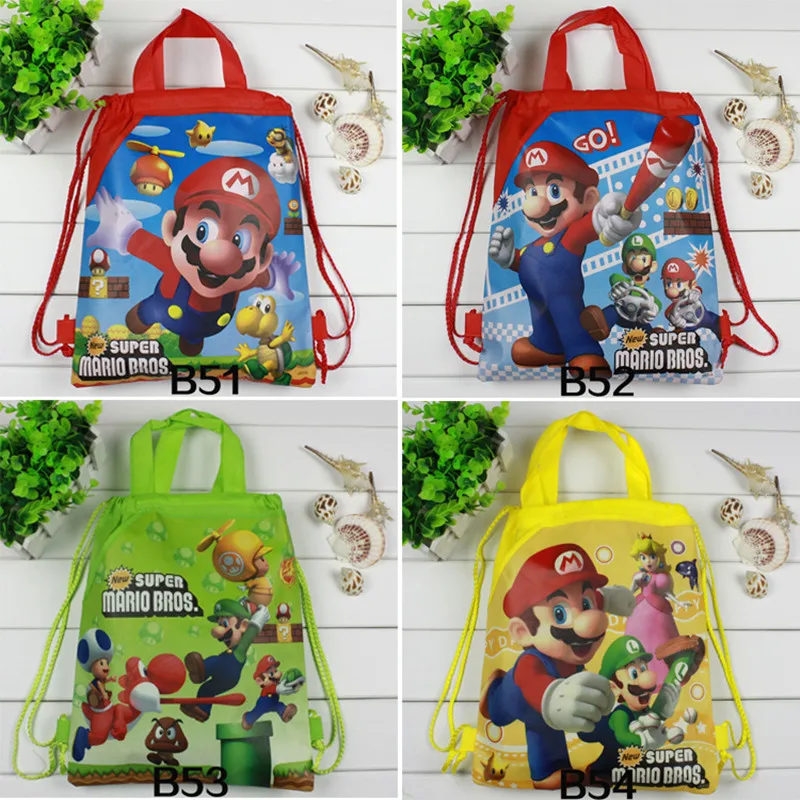 Mochila De tela no tejida con temática de Super Mario Bros, bolso escolar de viaje para niños, decoración, cordón Mochila, regalo