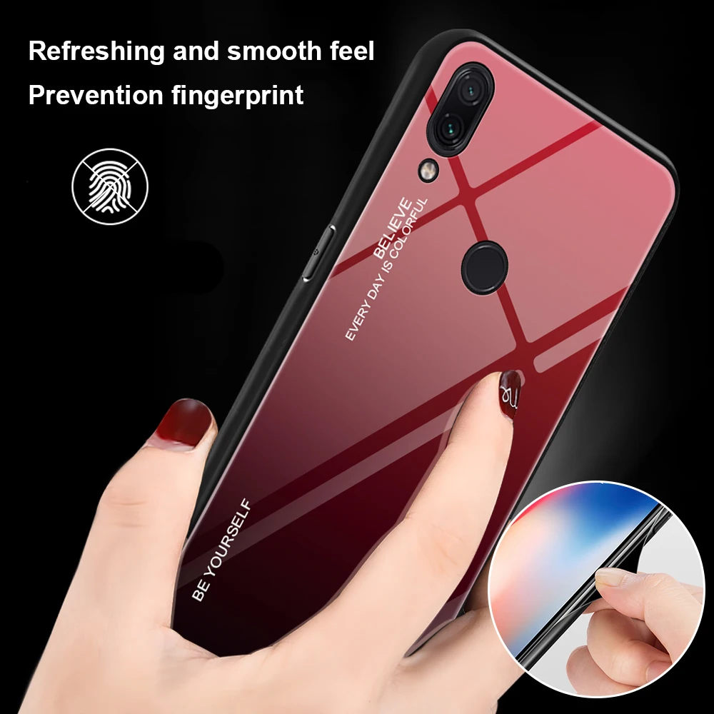 Gradient Tempered Glass Case For Redmi Note 5 6 7 Pro Luxury Brand Phone Cover Edge Soft TPU Cases For Redmi A2 Lite 6A 2019 New
