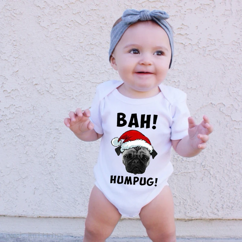 Рождественское детское боди Bah Humpug Рождественский комбинезон с Мопсом