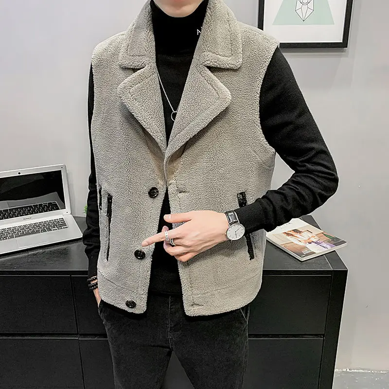 

2020 Autumn And Winter New Youth Popular Korean Men's Solid Color Lapel Particle Velvet Vest Fashion Casual Fur Jacket M-3XL