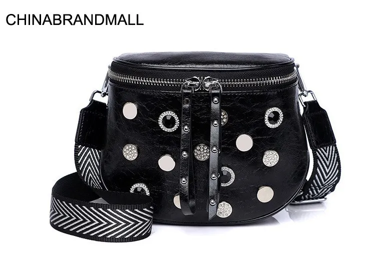 

Women fashion split leather stud+resinstone belt bag waist packs