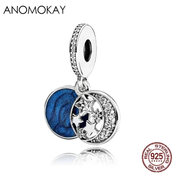 

Anomokay 100% 925 Sterling 925 Silver Star Moon Myth Charm Pendant Dark Blue Round S925 Bead Pendant for DIY Jewelry
