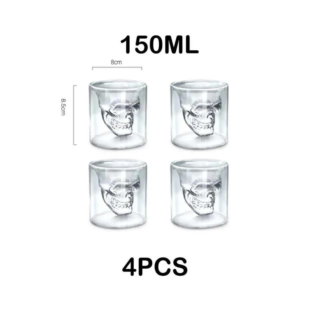 4PCS-150ml Кофейная кружка двухслойная прозрачная Хрустальная головка черепа стеклянная чашка для домашнего использования виски вино водка бар клуб пиво бокал для вина - Цвет: 4PCS-150ml