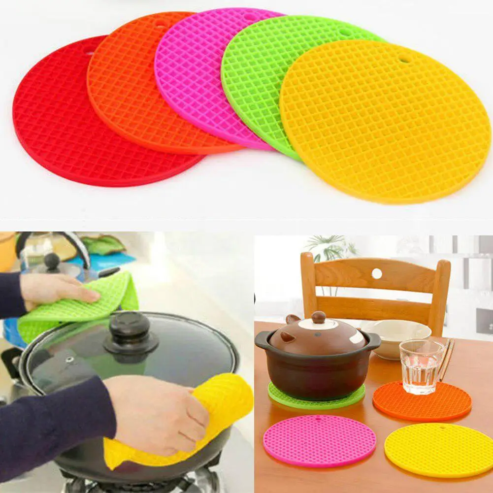 Anti-slip Anti-scald Mitt Clip Bowl Pad Coaster Multifunction Thick Round Honeycomb Silicone Heat Insulation Table Mat Placemat