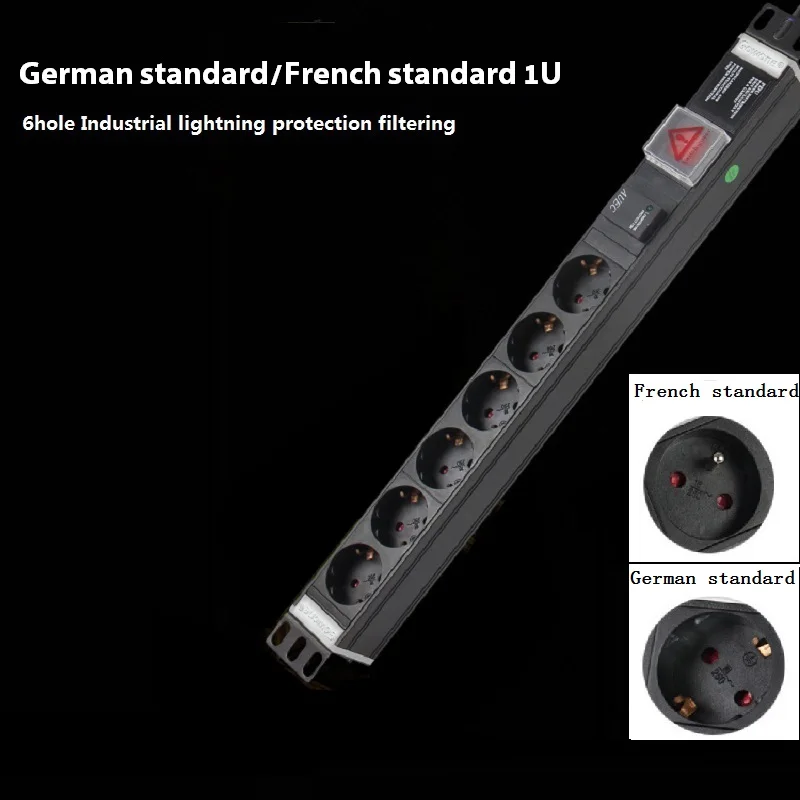 

PDU 1U 6 EU Plug Outlets 16A 250V energra power socket Industrial lightning protection filtering enchufe adaptador socket