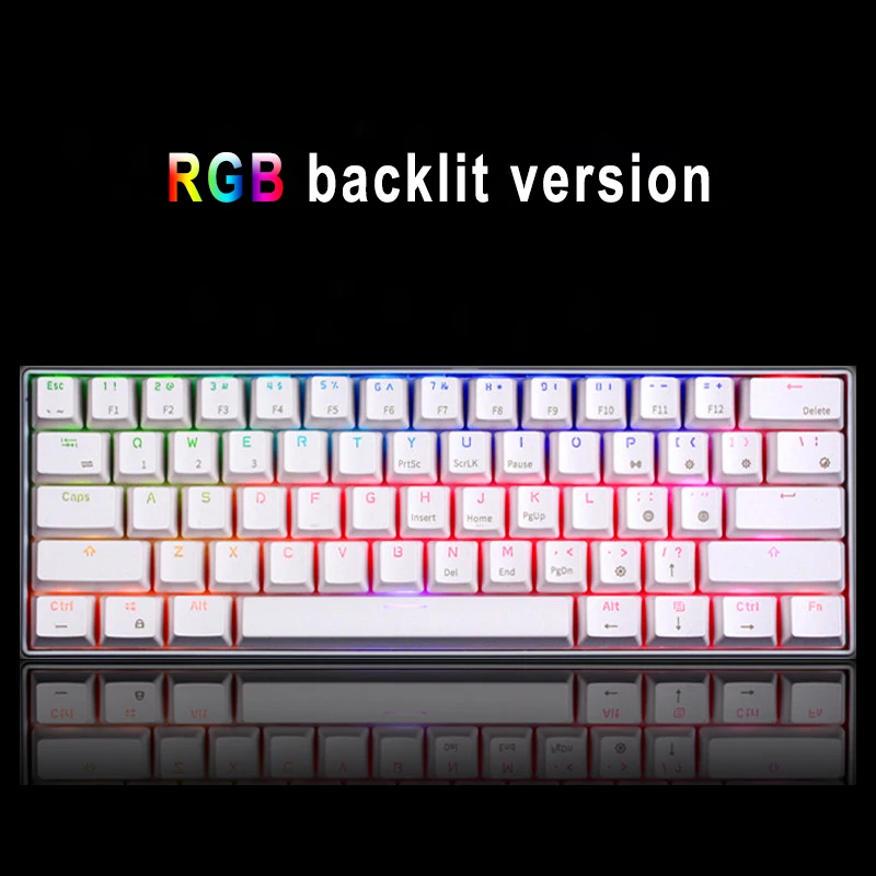Bluetooth механические игровые клавиатуры Тонкий 61 клавиши RGB с одной подсветкой Подсветка поддержка Wins/Android/iOS - Цвет: RGB-White