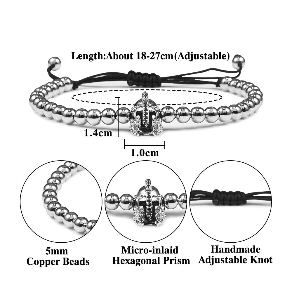 Модные регулируемые Медь бусины Браслеты паве ЧР имперский рыцарь Спартанский воинский шлем Для Мужчин's браслет Для женщин Йога ювелирные изделия