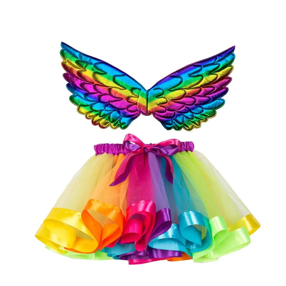 Multicolor Юбка-юбка Детская юбка-пачка для девочек для рождественской вечеринки, танцевальный балетный костюм для малышей юбка+ наборы крыла, одежда для девочек, мини-юбки faldas A40 - Цвет: Multicolor