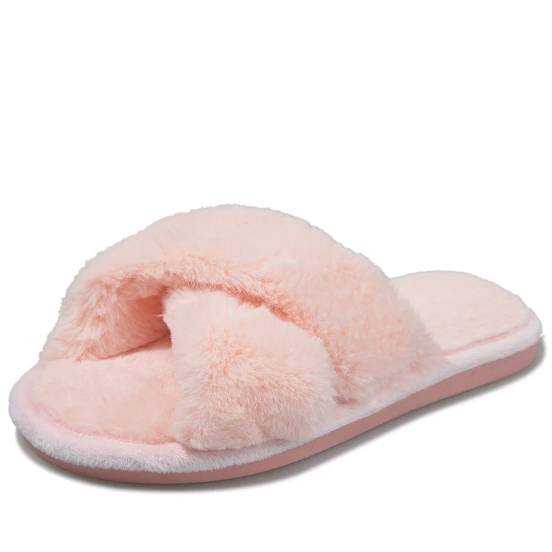 Pink Новые женские домашние тапочки; зимние теплые Вьетнамки; женские шлепанцы на низкой платформе без застежки; женские удобные шлепанцы из искусственного меха; 36-41 - Цвет: Pink