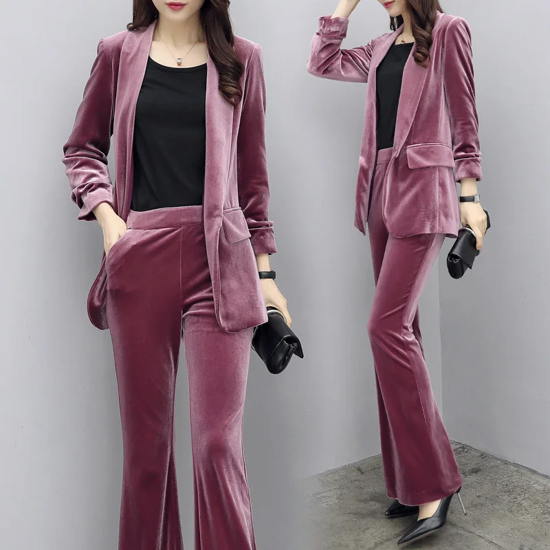 Gold Velvet Plus Size Two Piece Sets Professional Designer Clothes Women Luxury Fashion 2 Piece Set Top And Pants Women's Suit