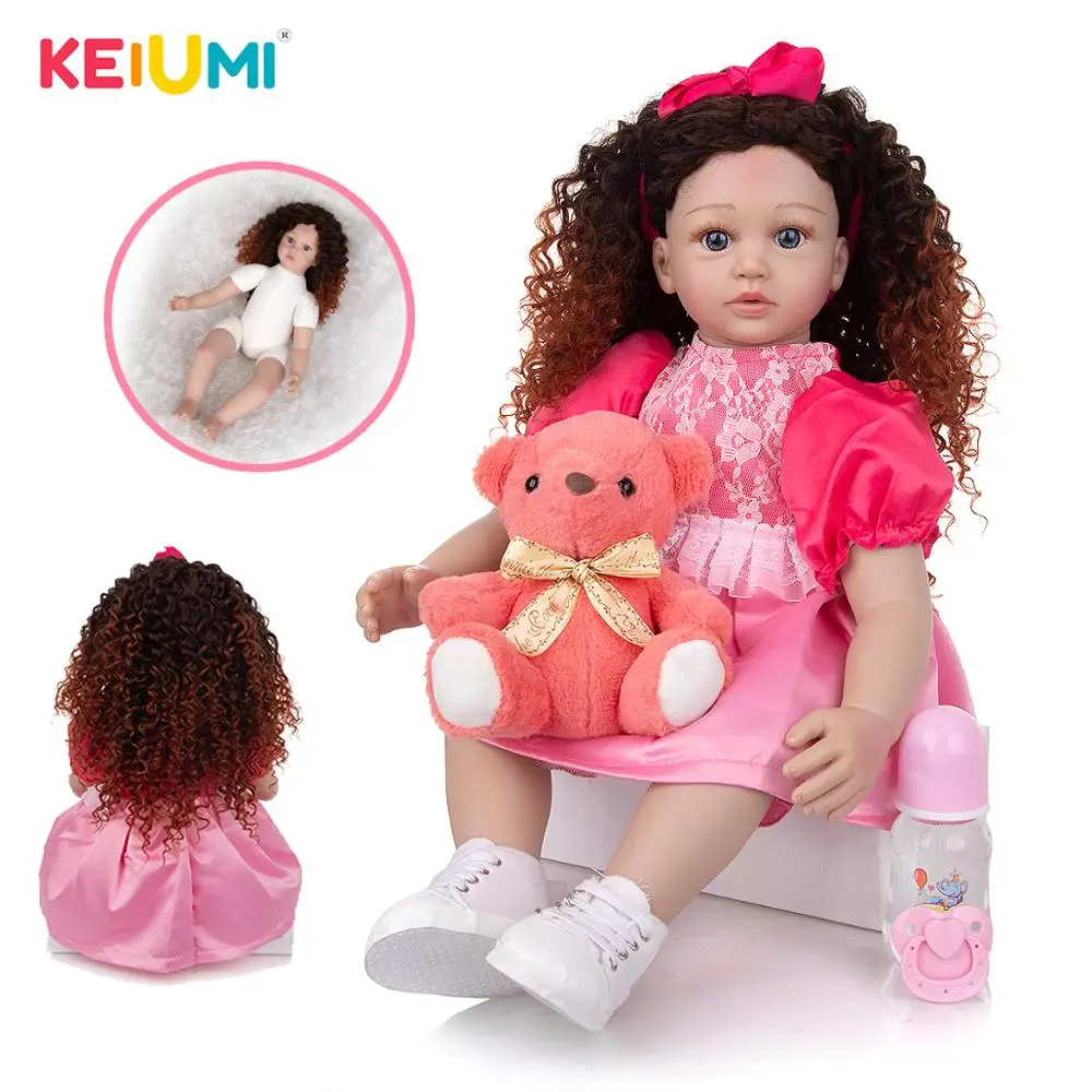 Keiumi Boneca Bebê Reborn Menina 60cm Grande Cabelo Cacheado