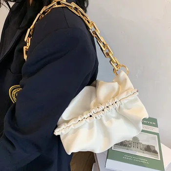 

Thick Chain Women Shoulder Bag 2020 Clip Design Crossbody Bags Female Handbag Fashion Solid color Clutch Bag Fold Small Fold Bag