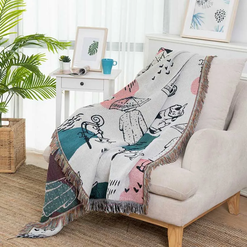 

Nordic Knitted Sofa Blanket printing geometry Style Thread Four Season Throw Blankets for Bedroom Office Travel Sofa Towel Cover