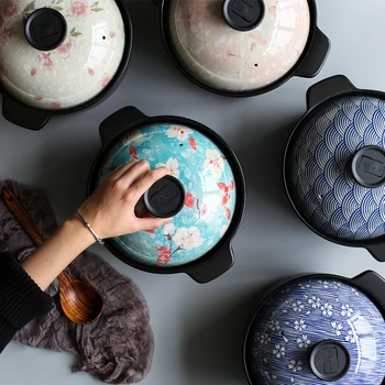 

Flower season Japanese style casserole stewpan high temperature resistant ceramic soup rice porridge stew pot saucepan pan